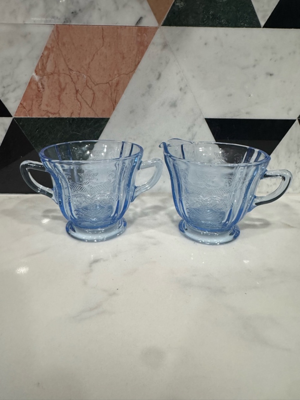 Vintage Indiana Glass Recollection Blue Sugar Bowl and Creamer Ser